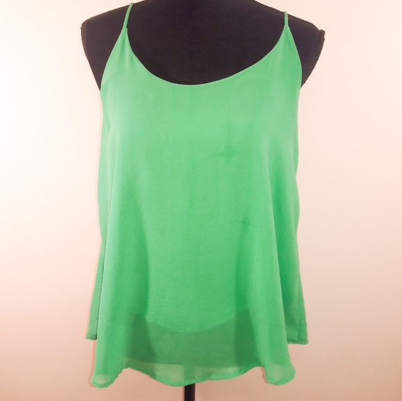 Lulus Tops - Lulu's Green Racerback Sheer Tank Top Tee L Thin